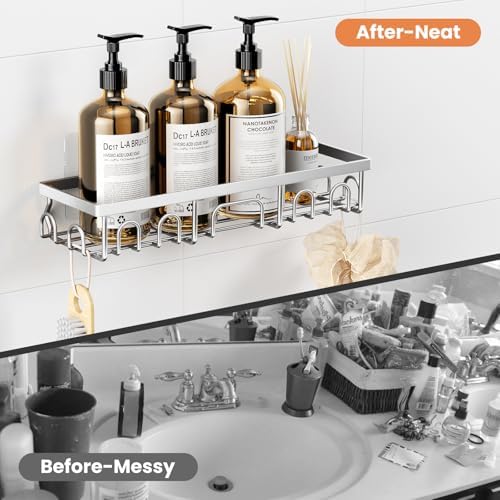 Shower Caddy, 5 Pack Shower Shelves for Inside Bathroom, Rustproof Adhesive Bathroom Organizer with Soap Holder, No Drilling Washroom Organizers and Storage for Bathtub Room, Matte silver - Image 7