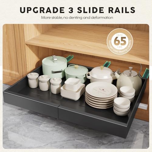 Seinloes 4 Pack Pull Out Cabinet Organizers 21" Deep With Raising Pad for Framed Cabinets, Expandable Width (15.2"-26.3") Slide Out Drawers Upgrade 3 Slide Rails, Roll Out Shelves Adhesive, Black - Image 5