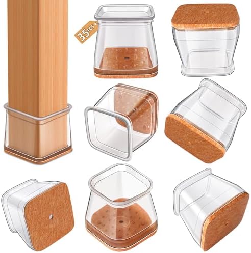 Chair Leg Floor Protectors Square for Hardwood Floors 35 Pcs Large by RUSIDO