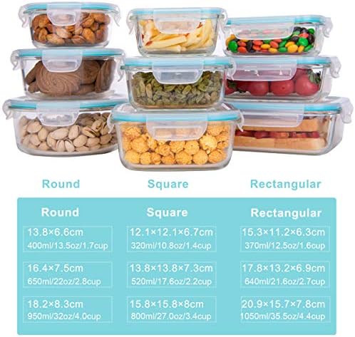AILTEC Glass Food Storage Containers with Lids 9 Pack, 3 Shape Airtight Set - Image 2