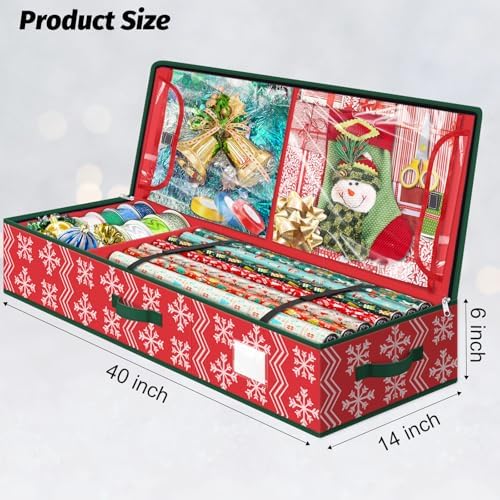 Christmas Gift Wrap Organizer Storage Box for Paper & Decor Wave Red - Image 2