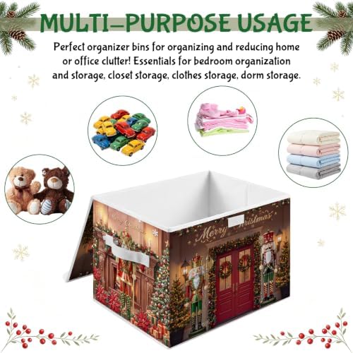 Briwooody Christmas Nutcracker Storage Bin with Lid and Carrying Handle Red Christmas Storage Box Large Xmas Nutcracker Decorative Collapsible Container Basket for Organizing Closet Home Bedroom Gift - Image 3