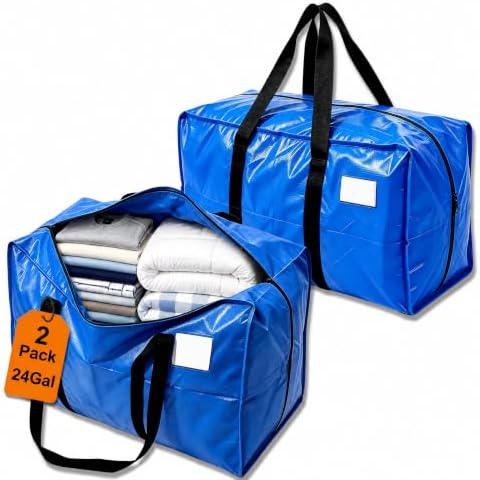 24 GAL Heavy Duty Moving Bags Blue 2 Pack - Backpack Straps & Handles, Large Zipper Storage Bags for Clothes, Water-Resistant College Dorm & Moving Essentials by JVLJVL