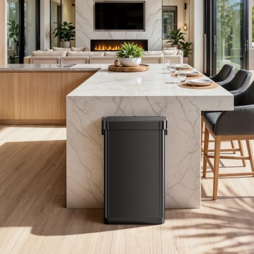 EKO Deluxe Mirage-T 50 Liter / 13.2 Gallon Touchless Rectangular Motion Sensor Trash Can or Recycling Bin, Matte Black Stainless Steel Finish - Image 4