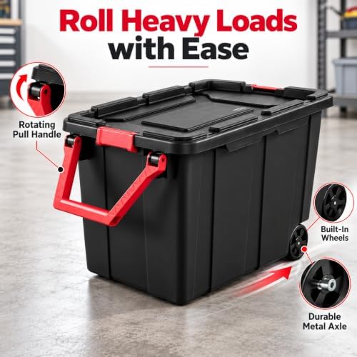 2-Pack 40 Gal Wheeled Storage Bins, Latching Lid & Pull Handle - Image 5