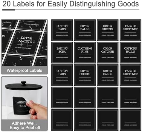 3+1 Pack Laundry Pods Containers & Dryer Sheet Holder & Laundry Detergent Dispenser, Laundry Room Organization and Storage Jars with Lids, Labels and Scoops for Scent Booster Powder Pods, Black Lid - Image 4