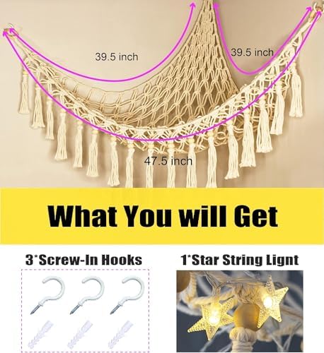 Stuffed Animal Toy Storage Hammock with LED Light - Macrame Jumbo Doll Corner Stuff Animals Organizer Decorations - Cute Hanging Plushie Net Kids Baby Nursery Bedroom Room Decor - Image 5