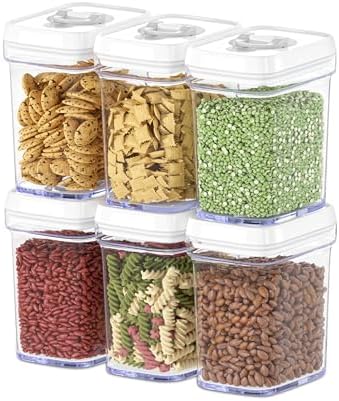 DWËLLZA KITCHEN Airtight Food Storage Containers for Pantry With White Lids 1L - 6 Pack - Clear Plastic Air Tight Kitchen Containers Pantry Organization and Storage BPA-Free Keeps Food Fresh & Dry by DW%C3%8BLLZAKITCHEN