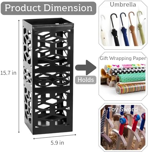 ZENFUN Metal Umbrella Holder Stand for Entryway, Square Umbrella Organizer, Walking Sticks Storage Bin Freestanding for Home, Office, Hotel, Black, 5.9 x 5.9 x 15.7 Inches - Image 2