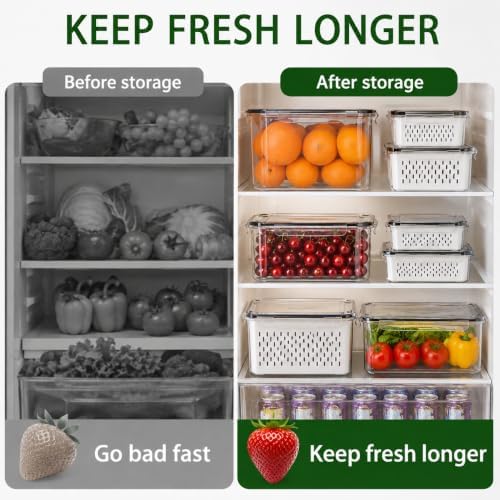 8 PCS Fruit Storage Containers for Fridge with Removable Colander and Lid - Image 3