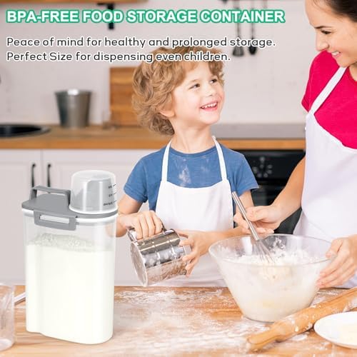 TBMax Rice Storage Container 2 Pack, Plastic Kitchen Pantry Food Storage Container with Cup, Small Pet Dog Cat Food Container Dispenser-Grey - Image 5