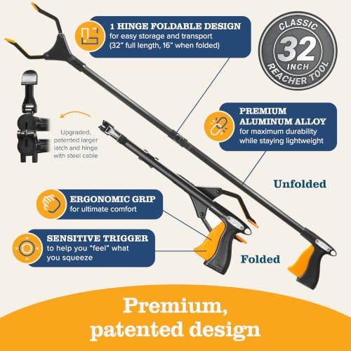 EZPIK Classic 32” Folding Grabber Reacher Tool with Dual Magnets, Heavy Duty Trash Picker Upper Grabber for Seniors & Disabled Users, Aluminum Pickup Tool for Everyday Reaching Aids (Black, 2 Pack) - Image 6