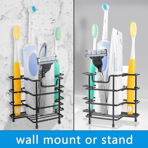 Linkidea Toothbrush Holder for Shower, Stainless Steel Brush Stand, Countertop/Wall Mount 3 Slots Organizer Compatible with Colgate Extra Clean, Oral-B CrossAction Manual Toothbrush (Black) - Image 6