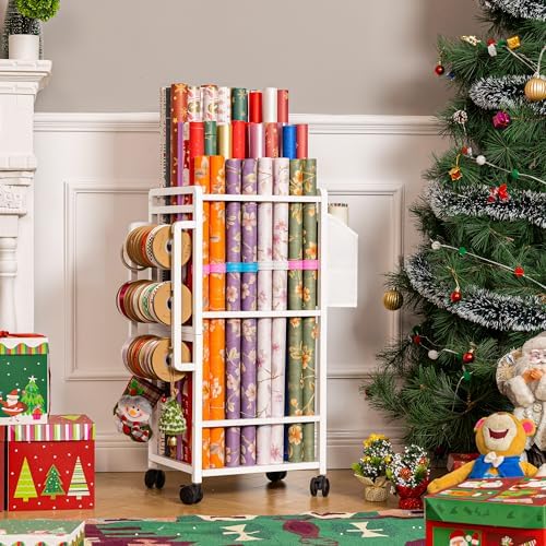 Aquzee Wrapping Paper Storage, Gift Wrapping Paper Organizer Storage, White - Image 2