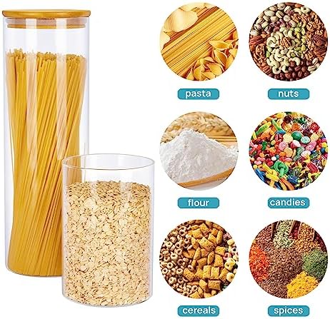 Vtopmart Glass Food Storage Jars, 7 Pack Kitchen Containers with Airtight Bamboo Wooden Lids for Pasta, Cookies, Nuts, Coffee Beans, Cereal, Canisters Set for Flour, Pantry Organization, BPA Free - Image 2