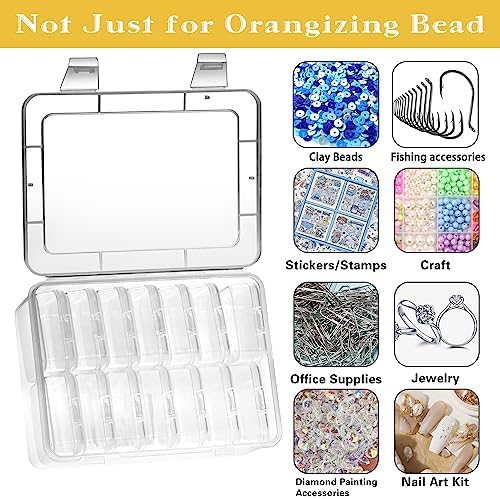 Mathtoxyz Small Bead Organizers, 14 Pieces Plastic Storage Cases Mini Clear Bead Storage Containers Transparent Boxes with Hinged Lid and Rectangle Clear Craft Supply Case - Image 5