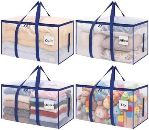 4 Pack 93L Extra Large Heavy Duty Clear Moving Bags 200LBS, Blue Edges by Dntorx