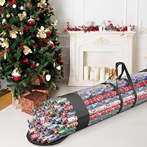 ProPik Wrapping Paper Organizer Storage Bag for All Your Gift Wrap & Ribbons, Fits Long 40 Inch Rolls, Hold Up To 24 Rolls, Heavy Duty Clear PVC Bag with Handles (Black & Clear) - Image 6