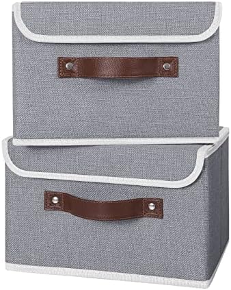 ANMINY Fabric Storage Box Bins with Lids, Gray, 10"x8"x7", 4 Pack - Image 2
