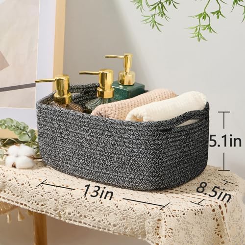 MiniArk Small Storage Baskets for Organizing | Closet Organizer Bins | Shelf Toy Basket | Woven Rope Baskets | Cube Decorative Box | Shallow Basket | 13x8.5x5.1” | 4 Packs Dark Gray - Image 3