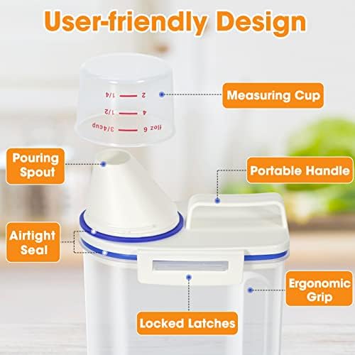TBMax Rice Container 4 Lbs / 2 Kg Rice Dispenser with Measuring Cup, BPA-Free Plastic Kitchen Pantry Food Storage Holder for Oatmeal Flour Grain, Small Pet Cat Dog Food Container - Image 3