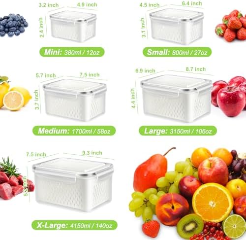10 Pieces Fruit Storage Container for Fridge,with Removable Colander - Image 2