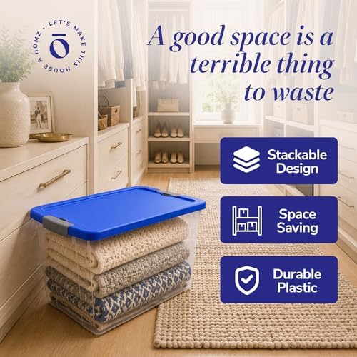 HOMZ Clear Plastic Storage Bin with Secure Latching Blue Lid, 64 Qt, 2 Pack - Image 5
