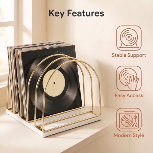 Wooden Vinyl Record Storage Holder, Gold - Image 3