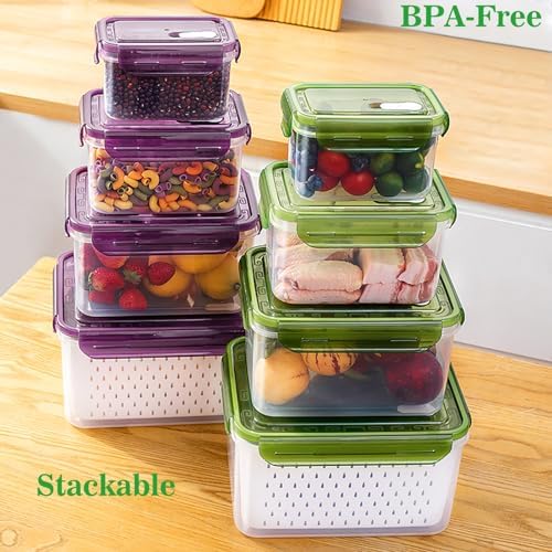 Fruit Storage Containers for Fridge with Removable Colander, Food Storage Containers with Lids, Dishwasher & Microwave Safe, Keep Berry Fruit Vegetable Meat Fresh Longer (Clear Body/Clear Lid) - Image 4
