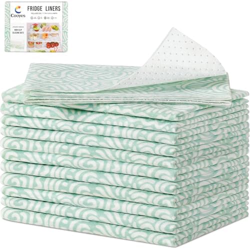 Cooyes 12 Pack Fridge Bin Liners, 12“ × 24” Refrigerator Mats with Non-Slip Particles, Drawer Liners for Kitchen Cabinets, Breathable Cloth Material BPAfree, Keep Produce Fresh Longer by Cooyes