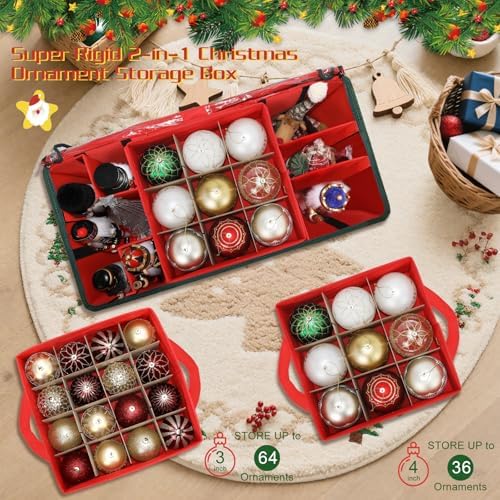 2-in-1 Christmas Ornament Storage Box Keeps 64-3"/36-4" Holiday Ornaments - Image 2