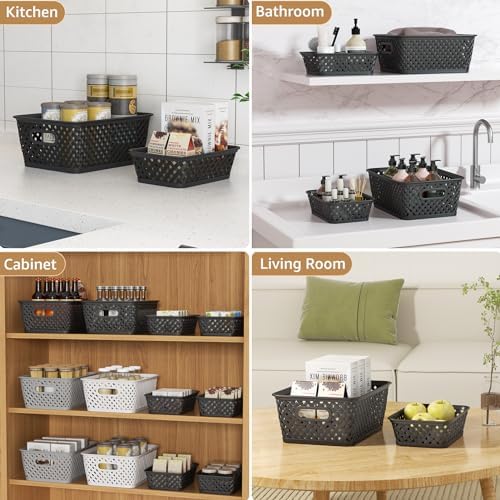 MaxGear 3 Pack Plastic Storage Baskets, Small, Black - Image 5