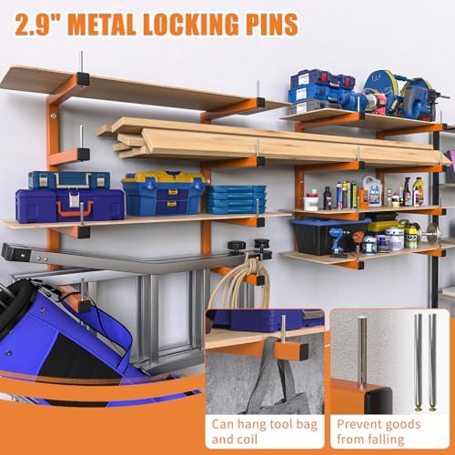 2-Pack Lumber Storage Rack, Wood Storage Racks Wall Mount, Heavy Duty Garage Wood Organizer With 4-Level System, Orange Utility Rack Organization Up 800 Lbs, Metal Lumber Shelf for Indoor and Outdoor - Image 5
