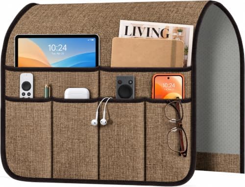 Armchair Caddy & Remote Control Holder for Couch & Recliner | Non-Slip Armrest Organizer with 6 Pockets for TV Remote, Phone, Tablet, Magazine & More, 19 x 35 Inches, Chocolate by Meeall