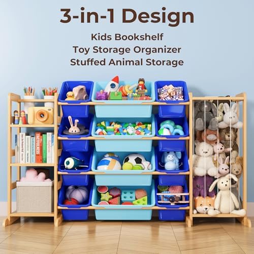 Toy Storage Organizer with Bookshelf and Stuffed Animal Storage - Kids Playroom Organization with 3 Shelves and 12 Toy Bins - Toddler Living Room Toy Box for Lego - Nursery Bedroom Decor Essential - Image 4