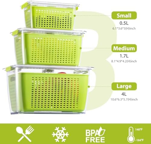 LUXEAR Fresh Container, 3PACK Produce Saver Container BPA Free Fridge Organizer for Vegetable Fruit and Salad Partitioned Food Storage Container with Vents Stay Fresh Containers Not Dishwashers Safe - Image 4