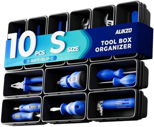10 PCS Small Toolbox Organizer Trays for Drill Bits, Impact Bits and Sockets, Drawer Bins for Garage Mechanic Chest and Workbench Bit Drawers(S_10PCS_Black) by ALIKZO
