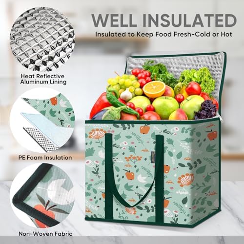 BALEINE 2Pk Insulated Reusable Grocery Bags, Collapsible Cooler Bag for Groceries, Heavy Duty Large Insulated Bag (16''x9''x13'', Spring Stroll) (Pack of 10) - Image 2