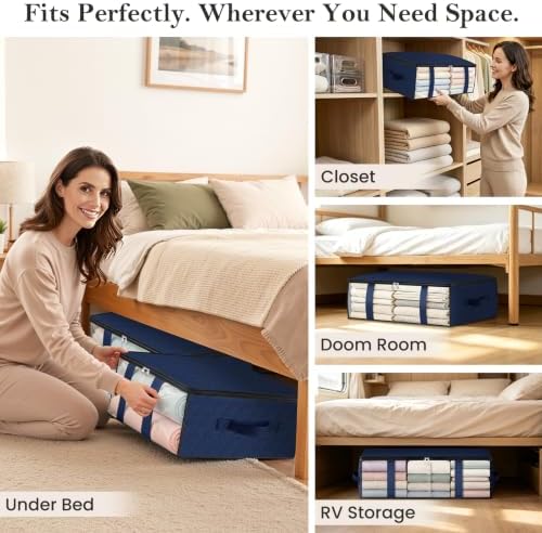 6 Pack Storage Bags, 40L Clothes Storage Containers, Storage Bins, Blue - Image 6
