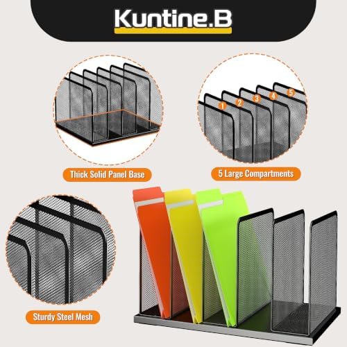 Kuntine.B Desk File Organizer Upright Mesh Desktop Organizer File Sorter Office Organization File Holder for Home, Office & Classroom (Black, 2 Pack 5-Section) - Image 4
