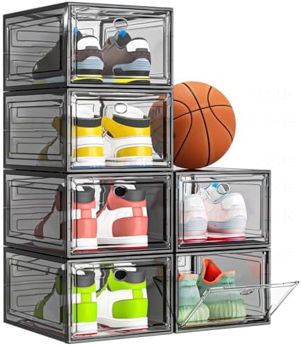 Sturdy Clear Shoe Organizer with Magnetic Door, Stackable Shoe Storage Box by 7+code
