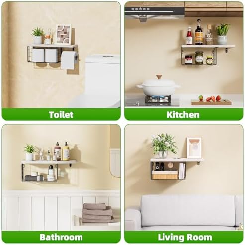 VITVITI Toilet Paper Holder with Shelf Wall Mounted Storage Vintage White - Image 2