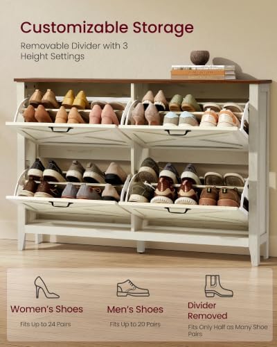 VASAGLE Farmhouse Shoe Cabinet, Narrow Storage Organizer, 4 Flip Drawers - Image 5