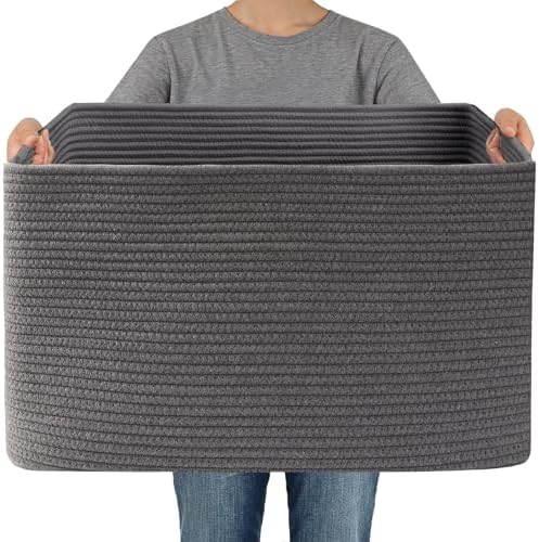 JMvicyroam 65L Large Woven Cotton Rope Blanket Basket, Grey by JMvicyroam
