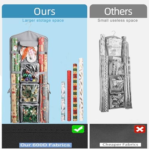 Hanging Wrapping Paper Storage Organizer, Double-Sided Gift Wrap Holder, 360° Rotating Gift Bag Storage Organizer for Your craft, Accessories, Gift Warp Supply, Wrap Ribbon and Stationery (Grey) - Image 3