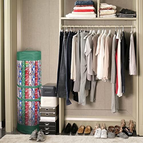ProPik Wrapping Paper Organizer Storage Bag for All Your Gift Wrap & Ribbons, Fits Long 40 Inch Rolls, Hold Up To 24 Rolls, Heavy Duty Clear PVC Bag with Handles (Green & Clear) - Image 6