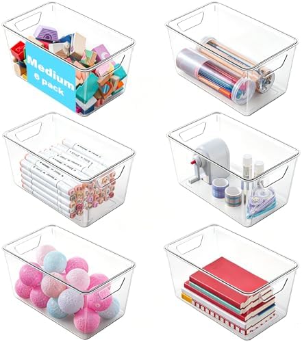 6 Pack Medium Clear Storage Bins with Lids, Plastic Arts and Craft Storage Containers, Stackable Clear Plastic Craft Storage Bins with Handles for Classroom Storage Organization,Kitchen, Fridge,Office by Unknown