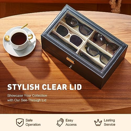 CO-Z Sunglasses Organizer with 12 Slots, Multiple Eyeglasses Eyewear Display Case for Women Men, 2 Story Leather Multi Sunglasses Jewelry Collection Holder with Drawer - Image 5