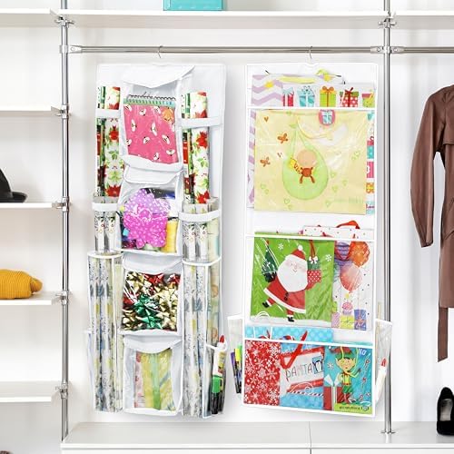 Simple Houseware Double-Sided Hanging Gift Wrap Organizer, White (Set of 1) - Image 2