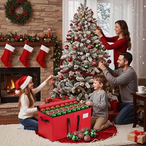 Christmas Ornament Storage Box, 8 Individual Trays with Handles, Red - Image 7